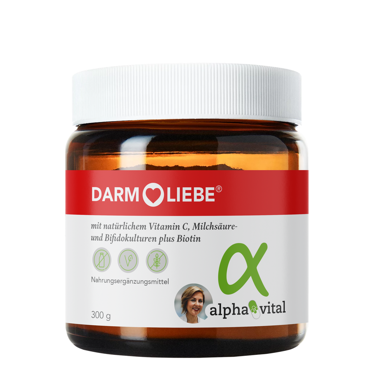 alphavital Darm Liebe – Pulver mit acht humanen Bakterienstämmen, Akazienfasern, Inulin und Vitamin C, 300-g-Dose