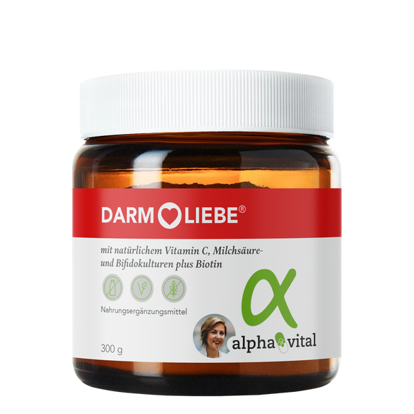alphavital Darm Liebe – Pulver mit acht humanen Bakterienstämmen, Akazienfasern, Inulin und Vitamin C, 300-g-Dose